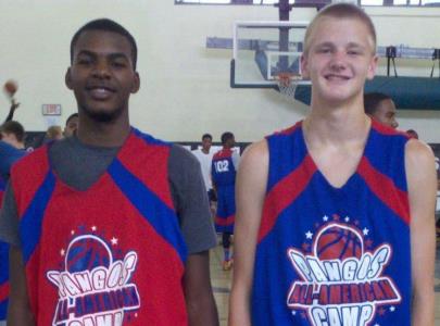 Westview High School's 6-foot-9 junior post Andre Adams (left) and Sunnyslope High School's rapidly developing post prospect Michael Humphrey at this year's Pangos All-America Camp in California.