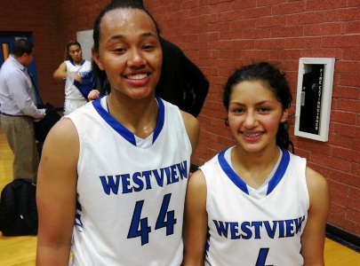Westview High School (7-2) is back and looking very strong once again this high school season - led again by the play of talented 5-foot-10 junior forward Saylair Grandon (left) and superb 5-foot-3 senior point guard Renee Contreras (right). 