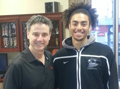 Westwind Prep Academy high-scoring 6-foot-3 senior combo-guard prospect Lyrik Shreiner took his first official recruiting visit this weekend to the National Champion, University of Louisville.  Lyrik Shreiner pictured here with University of Louisville Hall of Fame head coach Rick Pitino. 